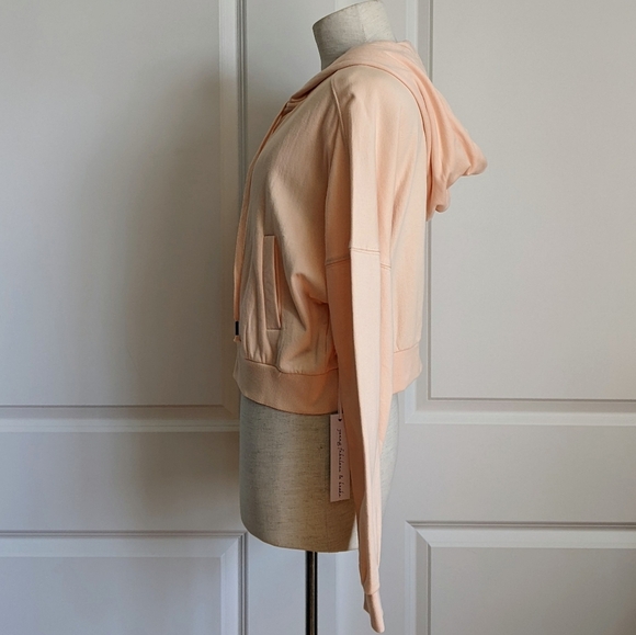 Young Fabulous & Broke Hoodie Cropped Full Zip Front Faux Pockets Peach M NWT - Picture 7 of 11